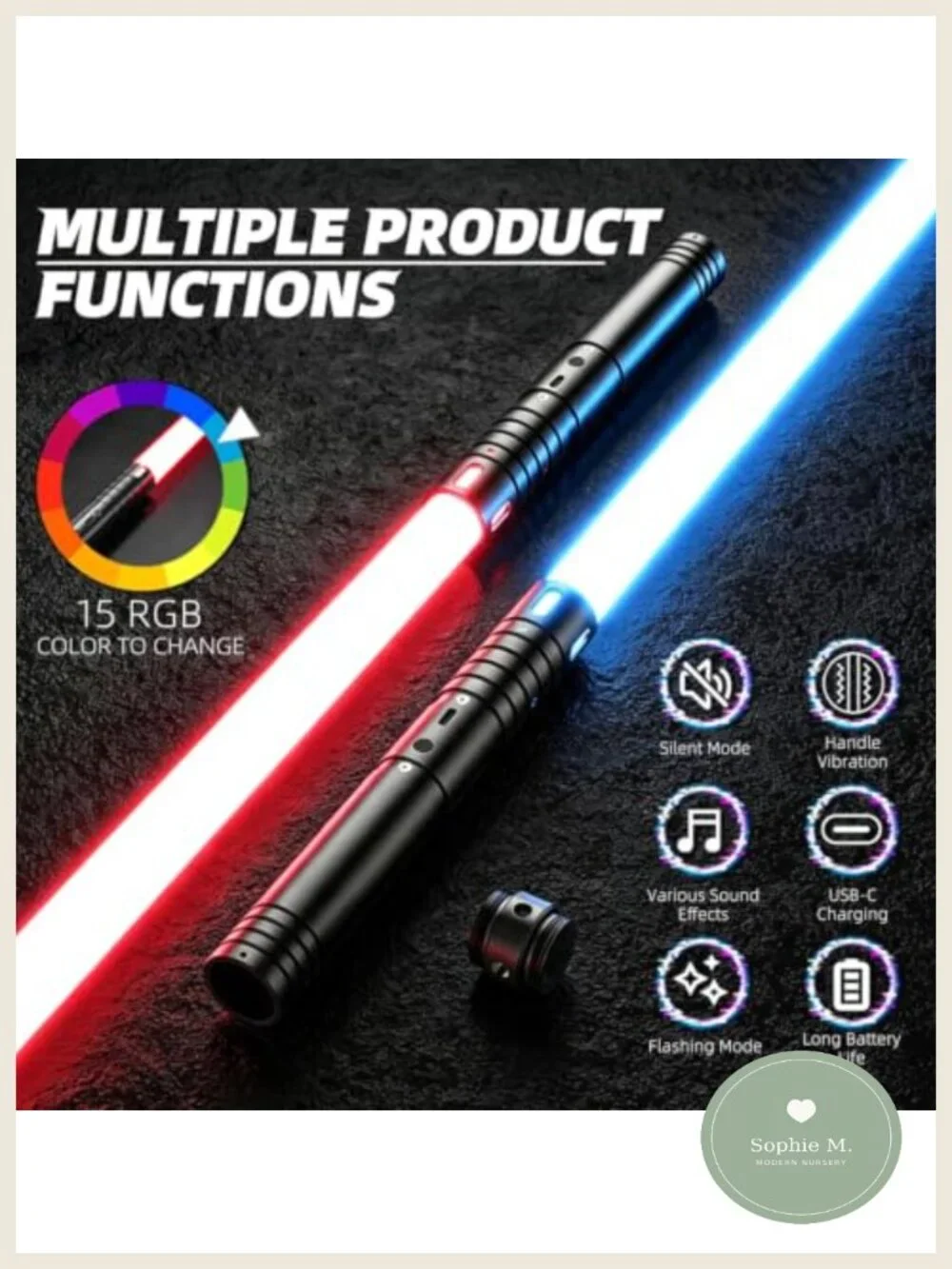 2 Pack Dueling Lightsabers USB-C Rechargeable Metal Hilt RGB 15 Colors FX Sound